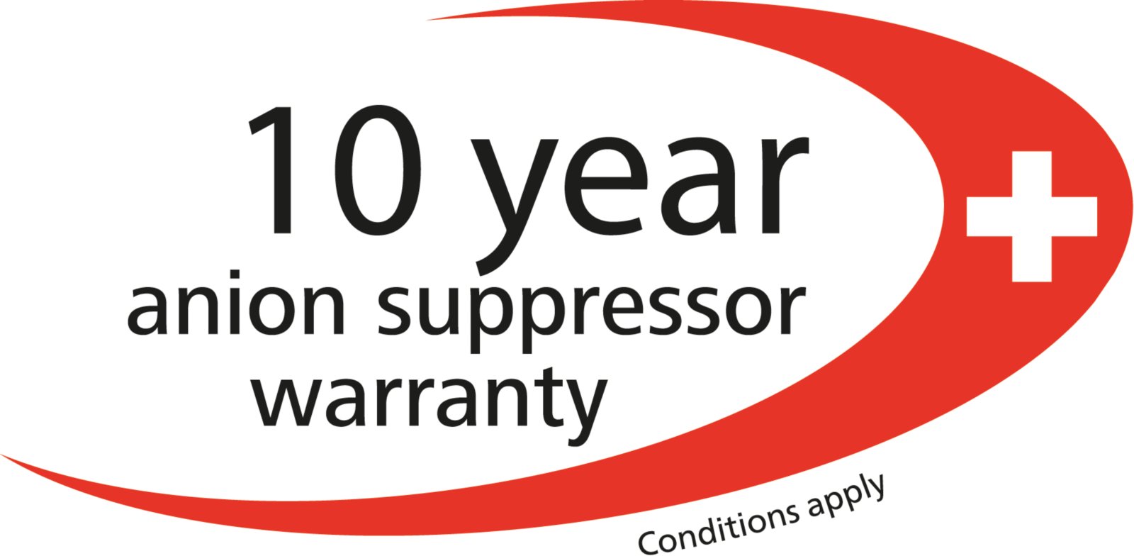 10 year anion suppressor warranty, red, cmyk, english, tif, logo