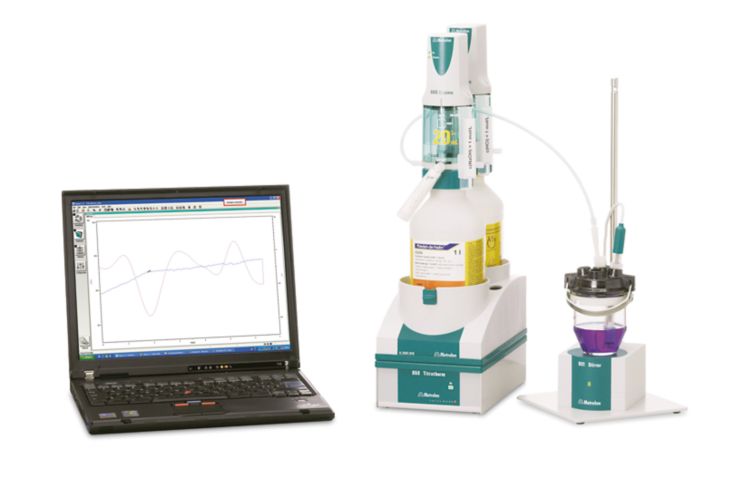 859 Titrotherm setup for the thermometric titration and the data evaluation performed with tiamo.