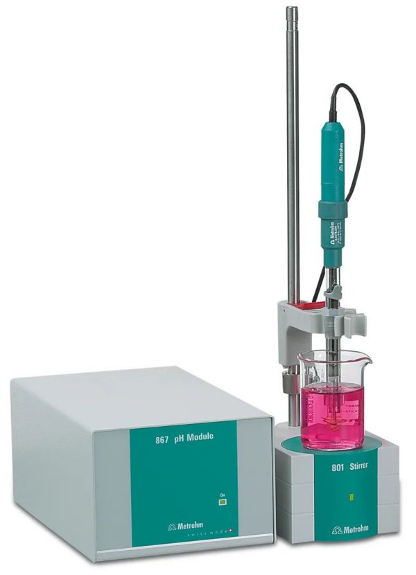 Das 867 pH-Modul (links) und der 801 Rührer mit Ständer (rechts)