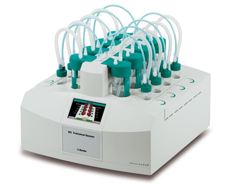 892 Professional Rancimat equipped with measuring  and reaction vessels for the determination of oxidation stability. 