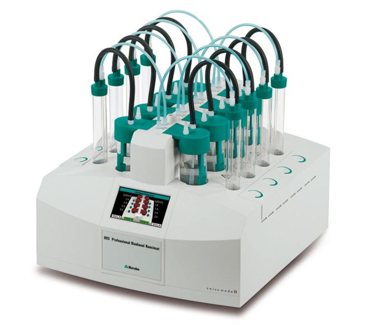 893 Professional Biodiesel Rancimat equipped with  measuring and reaction vessels for the determination of oxidation  stability of biodiesel and its blends. 