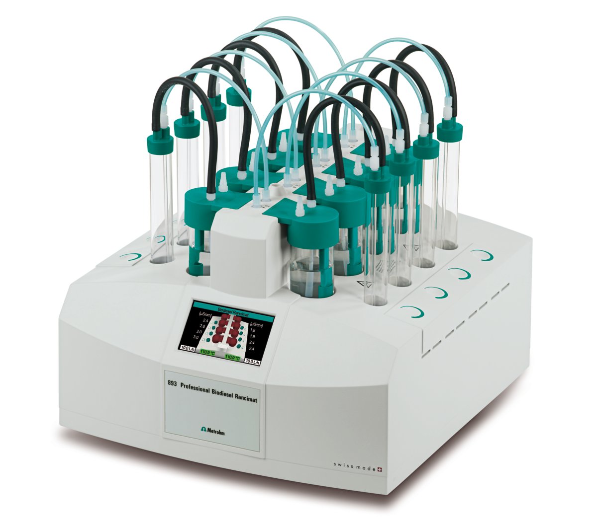 893 Professional Biodiesel Rancimat equipped with  measuring and reaction vessels for the determination of oxidation  stability of biodiesel and its blends. 