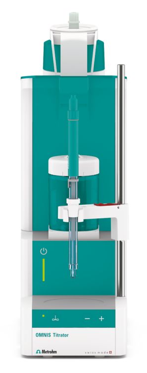 OMNIS Advanced Titrator equipped with a double Pt sheet electrode for the determination of ozone in water samples.