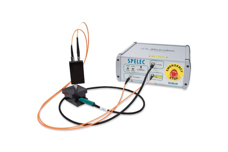 SPELEC RAMAN instrument and Raman probe used in combination with a Raman spectroelectrochemical cell for screen-printed electrodes.