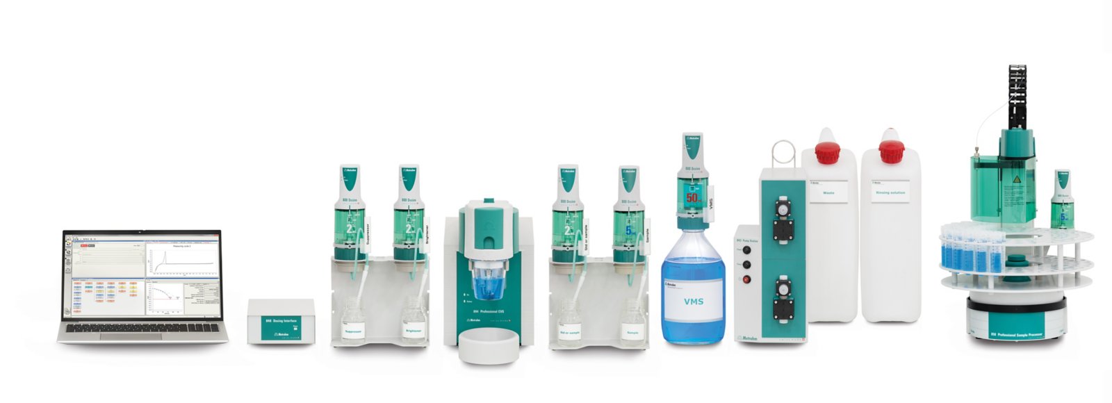 894 Professional CVS semiautomated, 5 Dosinos, Dosino sample transfer, 843 Membrane Pump Station, rinsing, with 858 Professional Sample Processor
