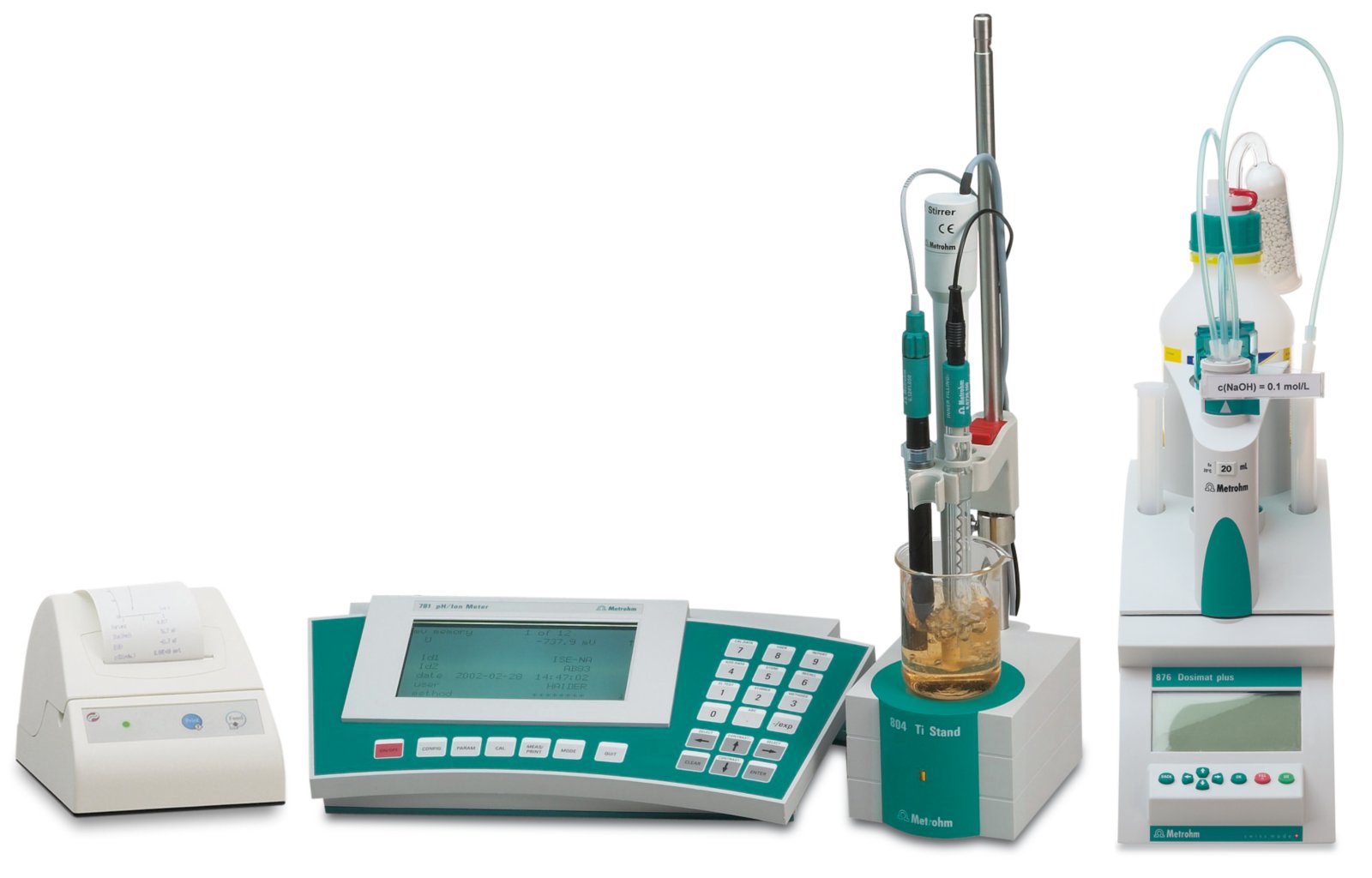 781 pH meter, 804Ti stand, 876 Dosimat Plus, printer