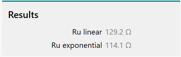 The resistance values obtained from the linear and exponential fitting of the data. 
