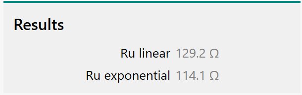 The resistance values obtained from the linear and exponential fitting of the data. 