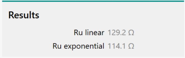 The resistance values obtained from the linear and exponential fitting of the data. 