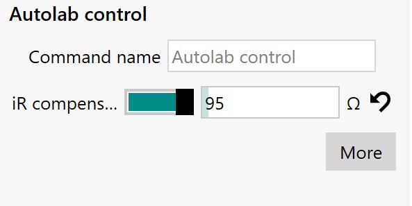 The properties of the Autolab control command in NOVA, with the iR compensation switch enabled. 