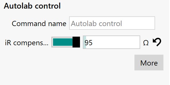 The properties of the Autolab control command in NOVA, with the iR compensation switch enabled. 