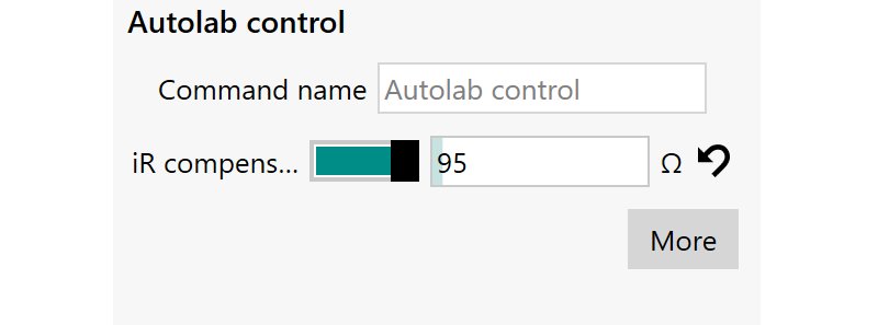The properties of the Autolab control command in NOVA, with the iR compensation switch enabled. 