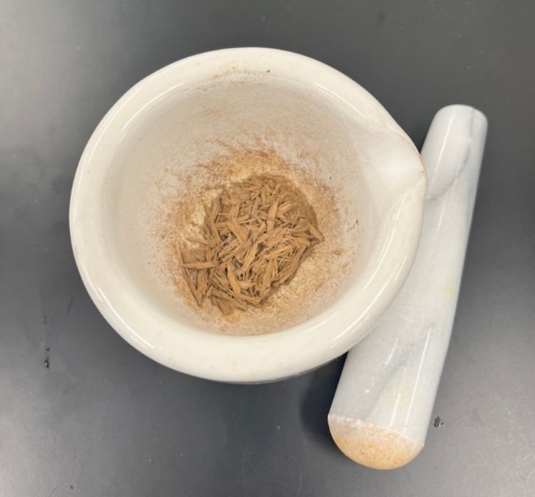 rough powder using a mortar and pestle