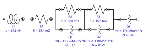Ersatzschaltbild, das für den Fit der Daten der Anode verwendet wurde, mit den Fitting-Resultaten pro elektrischem Element.