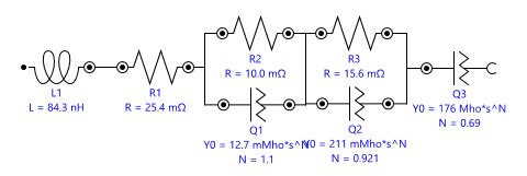 Equivalent circuit used to fit the data of anode, with the  fit results per electrical element. 
