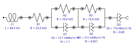 Equivalent circuit used to fit the data of anode, with the  fit results per electrical element. 
