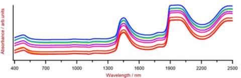 Figure 2. A selection of shampoo Vis-NIR spectra obtained using a DS2500 Analyzer and a DS2500 Slurry Cup. For display reasons a spectra offset was applied.