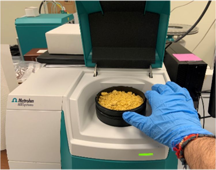 Fermentation mash sample placed on the DS2500 Solid Analyzer.