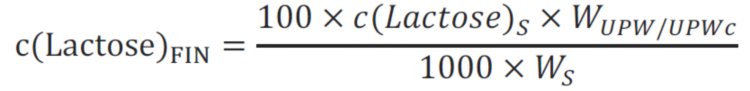 calculation lactose content in g per 100 mg