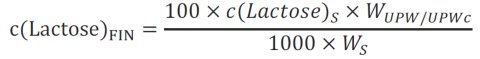 calculation lactose content in g per 100 mg