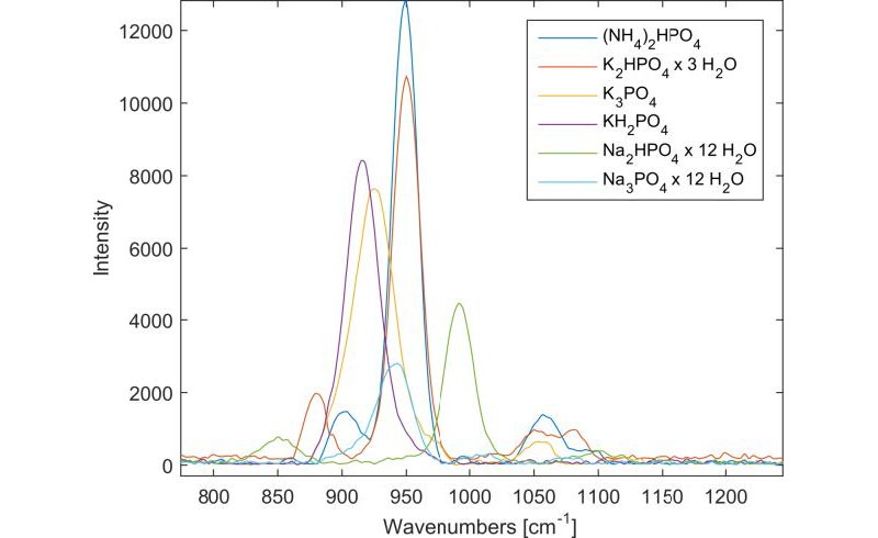 Main differences in the spectra of the phosphates.