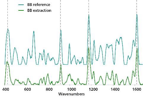 A comparison of the Au NP reference spectrum for BB with the BB spectrum obtained after chloroform extraction.