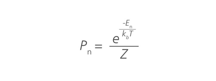 The probability of molecules being in a certain energy state level is described by the Boltzmann distribution with this formula.