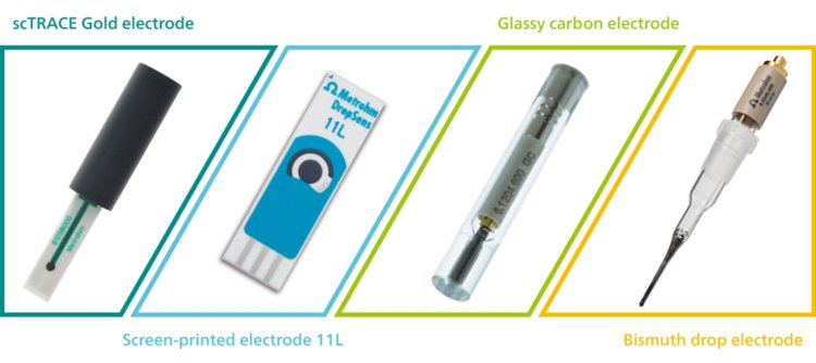 Metrohm offers several Hg-free sensors designed for sensitive determination of heavy metals in different aqueous solutions.