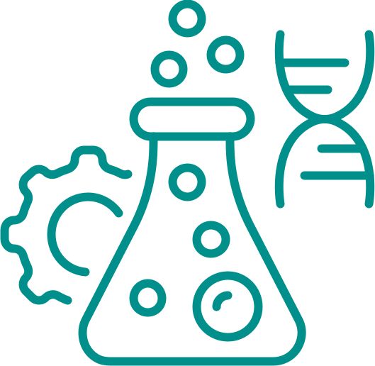 industry icon, biotechnology industry, biotechnology subindustry, Erlenmeyer with DNA strand and gear