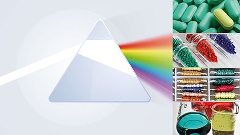 Símbolo de espectroscopia com comprimidos, polímeros, tintas e vernizes