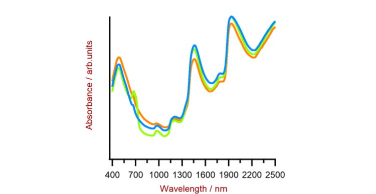 Spectra of human feces samples resulting from the interaction of NIR light with the sample material.