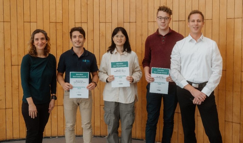 In the picture from left to right: Prof. Dr. Mehtap Özaslan (Technical Electrocatalysis Laboratory, Uni Hamburg), Marco Martini (FZ Jülich), Dr. Nini Zhang (Ruhr-Universität Bochum), Lars Sanderbrandes (TU Clausthal) and Sandro Haug (Metrohm Deutschland)