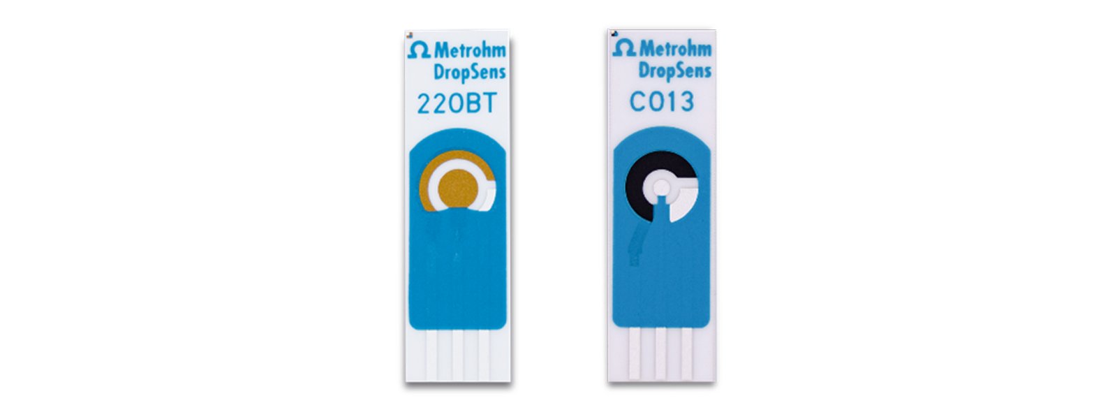Metrohm DropSens offers a selection of screen-printed electrodes (220BT and C013 shown here) for various SERS applications.