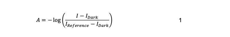 Equation:, conversions of measured intensity into absorbance 