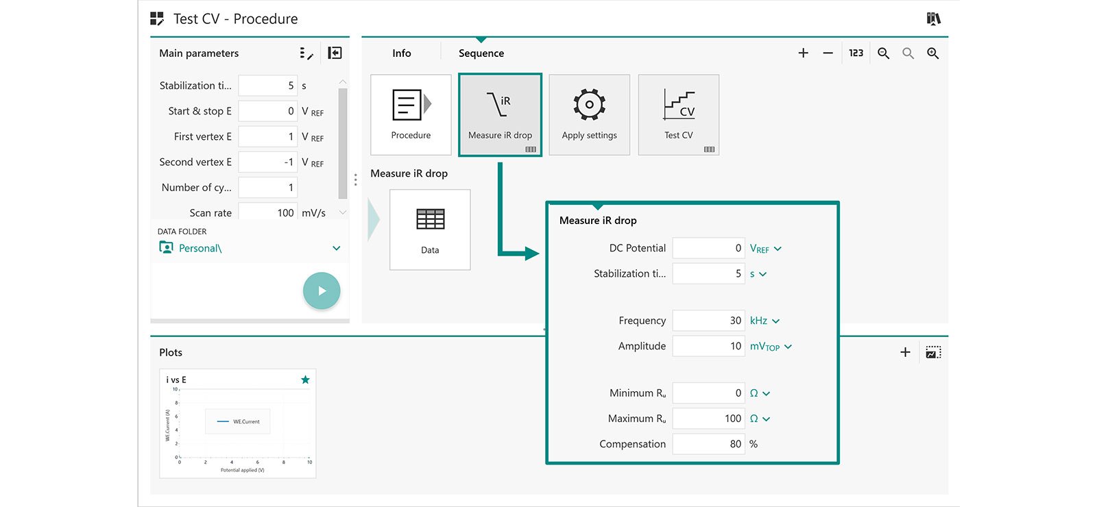 The Measure iR Drop command is a new feature in  INTELLO. The software can automatically calculate and then  compensate for the iR drop as shown in this example screenshot. 