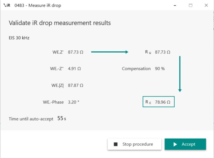 Acceptance window for the Measure iR Drop command. 