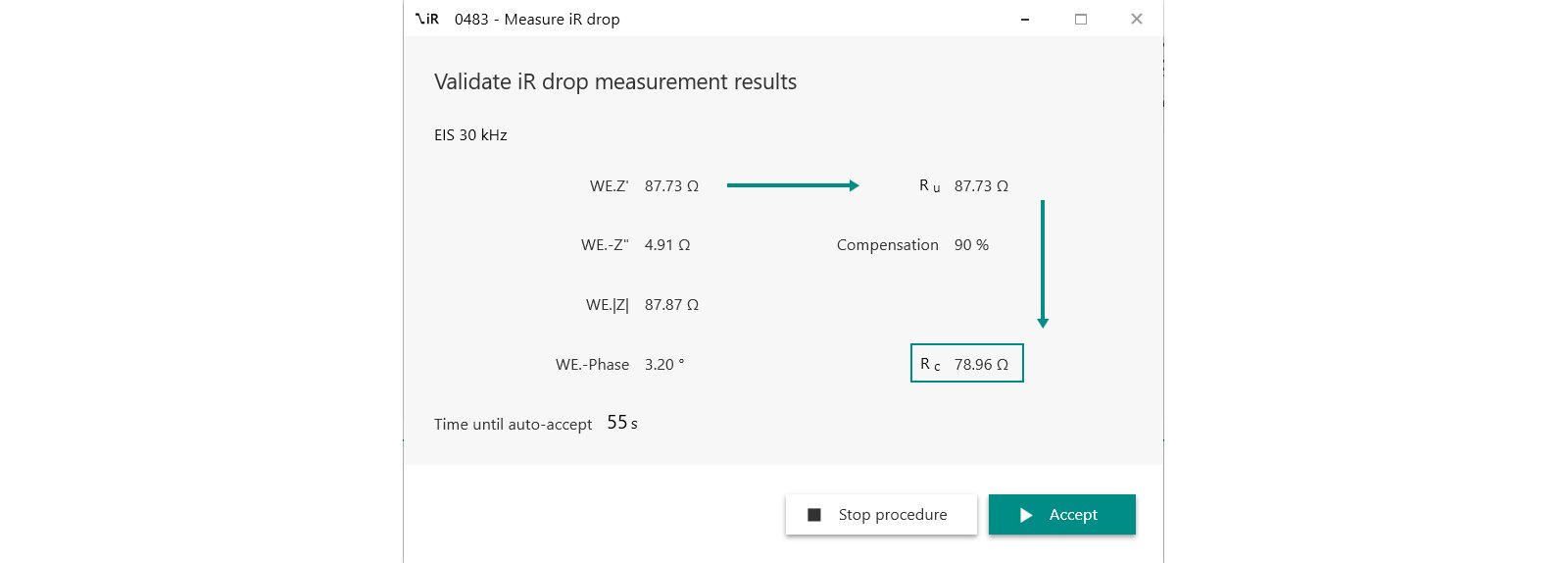 Acceptance window for the Measure iR Drop command. 