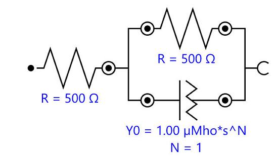 Equivalent circuit with a CPE in parallel with a resistor,  and this is in series with another resistor. 
