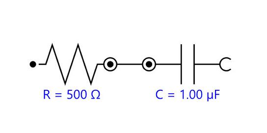 Equivalent circuit diagram for an RC (Resistor-Capacitor)  circuit in series. 