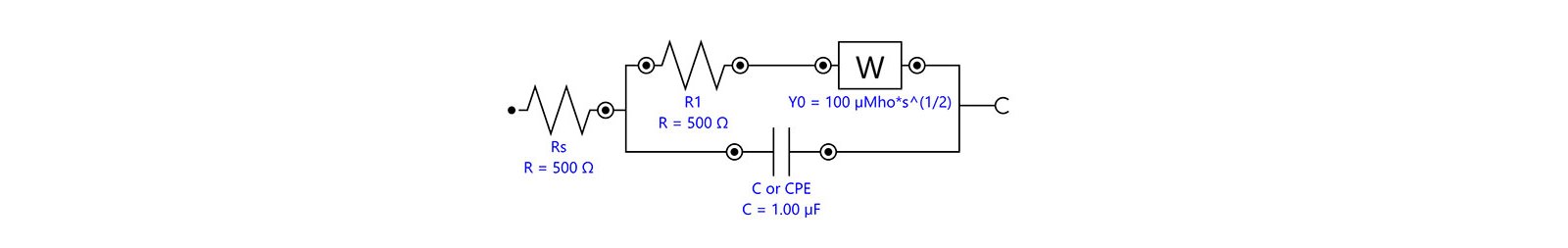  Equivalent circuit diagram for describing a system under  mixed kinetic and diffusion control. 
