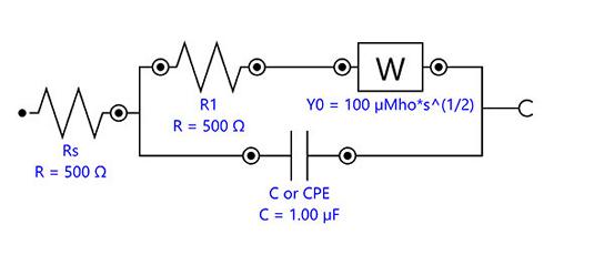  Equivalent circuit diagram for describing a system under  mixed kinetic and diffusion control. 
