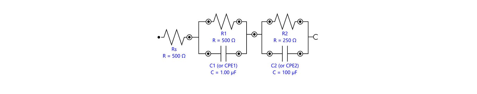 Equivalent circuit diagram for two Randles circuits in  series.