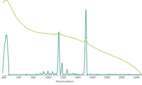 Saffron’s  distinctive  Raman  spectrum:  unaltered  (top)  and baselined (bottom).
