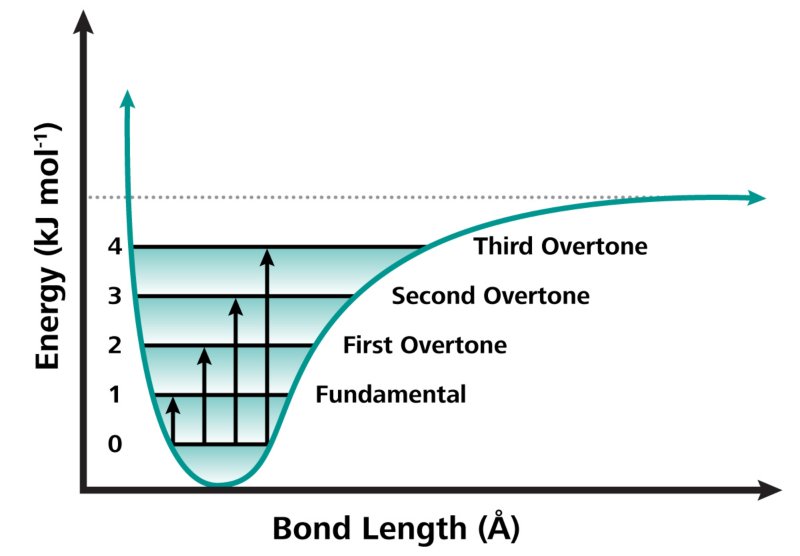 Schematic representation of the processes occurring with fundamental vibrations and with overtones.