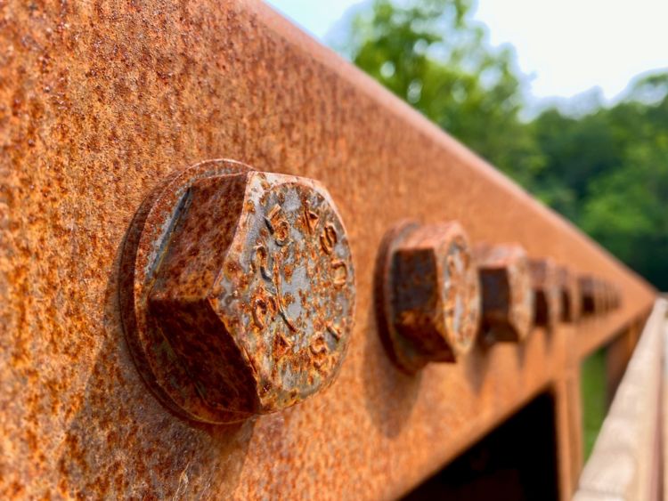 Rusting bolts on a bridge