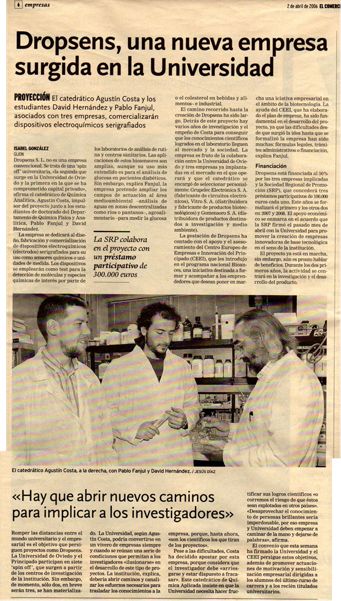 News paper article about Metrohm DropSens