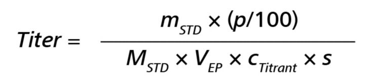 Titer calculation for solid, dry primary standard
