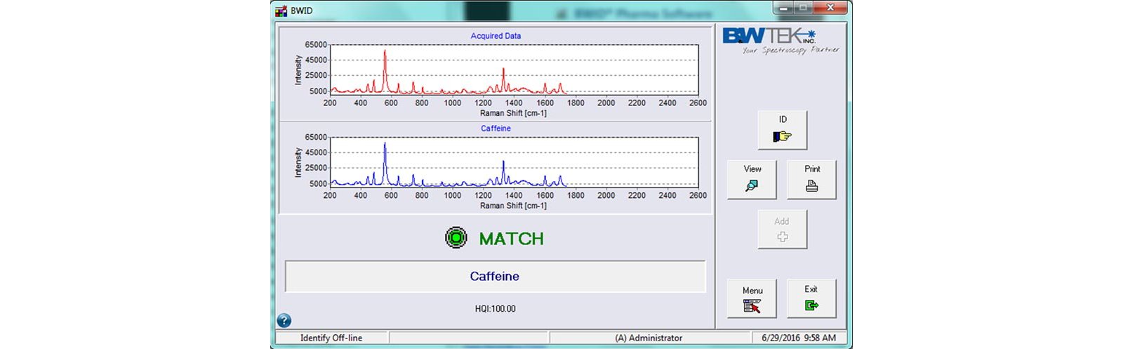 Screenshot of B&WTek software