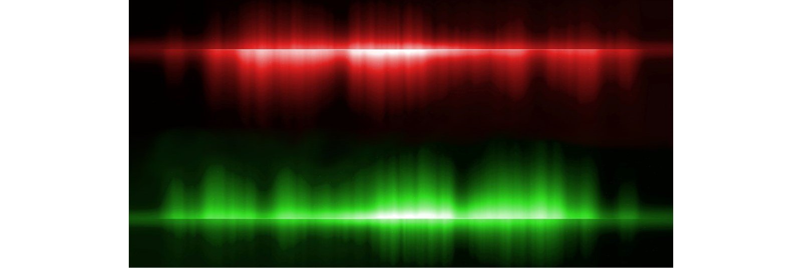 Raman spectroscopy, red and green laser on a black background