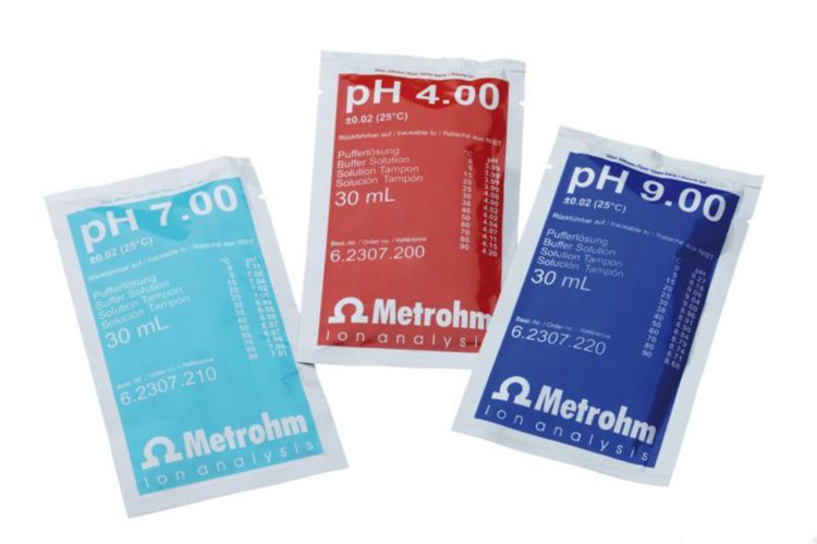 pH calibration buffers with calibration solution pH 7, pH 4, and pH 9